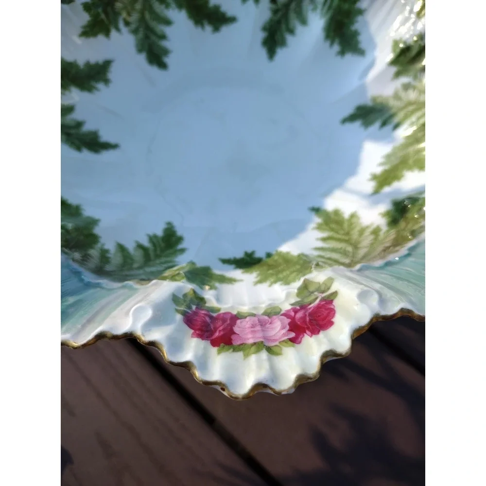 Antique Austrian Porcelain Bowl: Floral Leaf Motif, Gold Trim